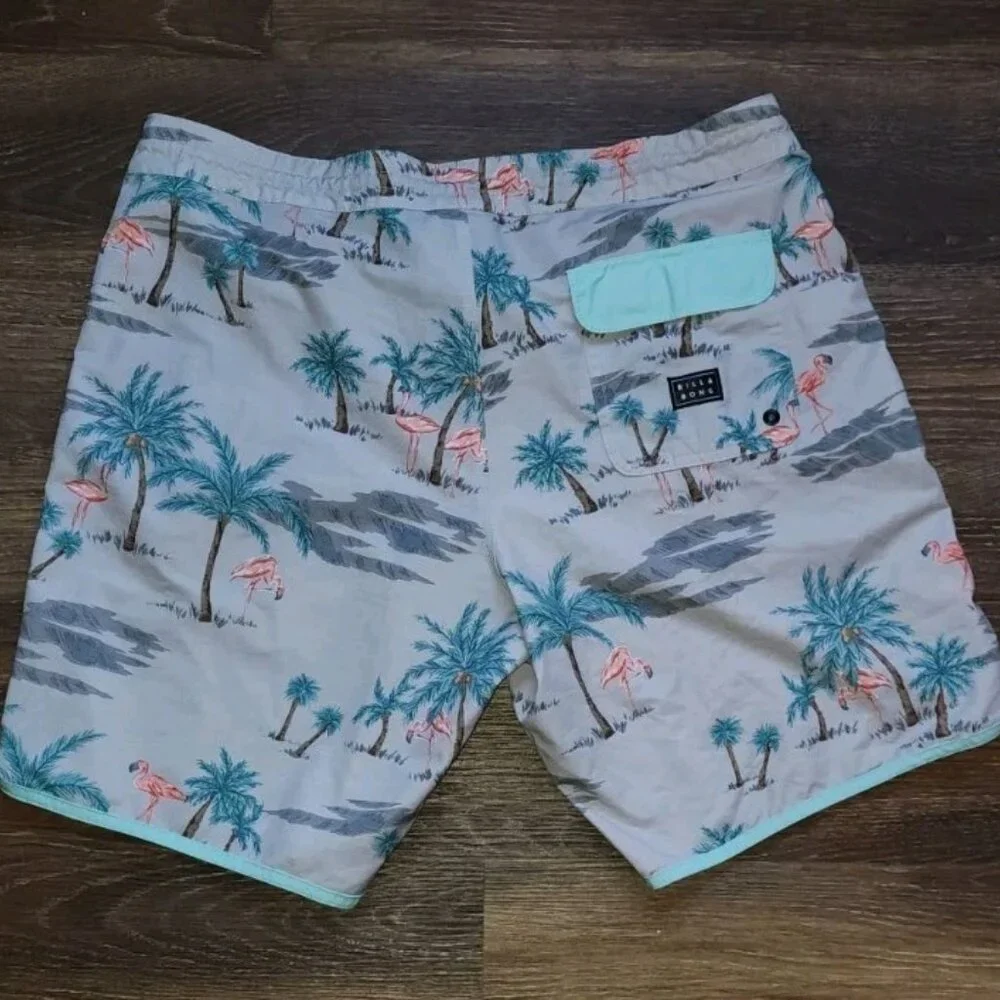 Billabong Recycler 73 Pro Men Size 38 Grey Flamingo Trunks Shorts Beach Casual